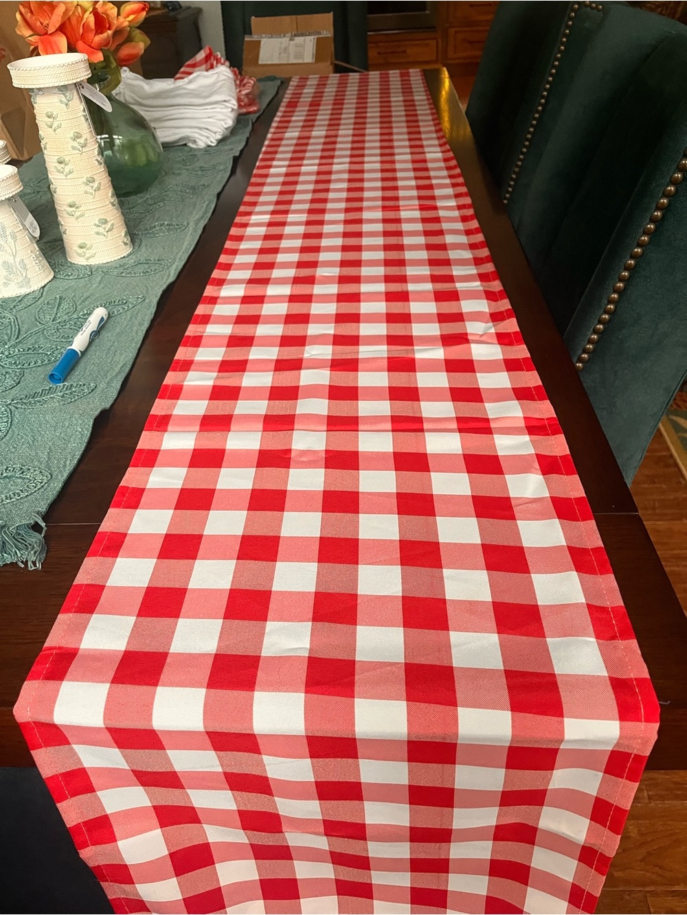 Red Gingham Tablecloth runners, overlays, and napkins - Polyvinyl - Picture 3 of 10